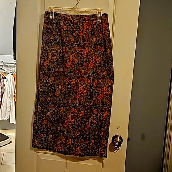 Designer Long Coat w/Matching Skirt by K.B., Sz 10, Sparkly Rose/Brown Floral - Picture 10 of 13